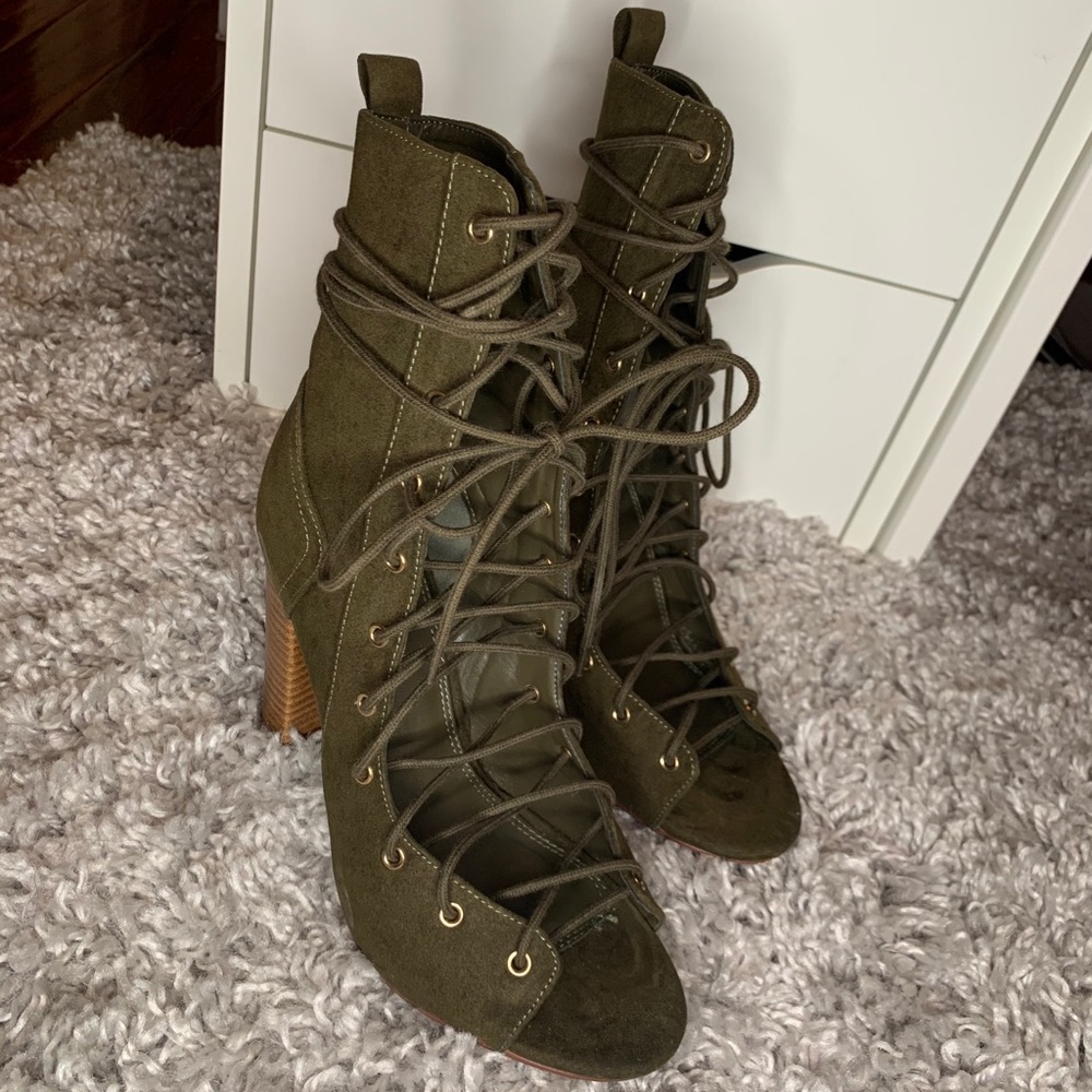 SOLD!! Green/Olive Lace Up Heels